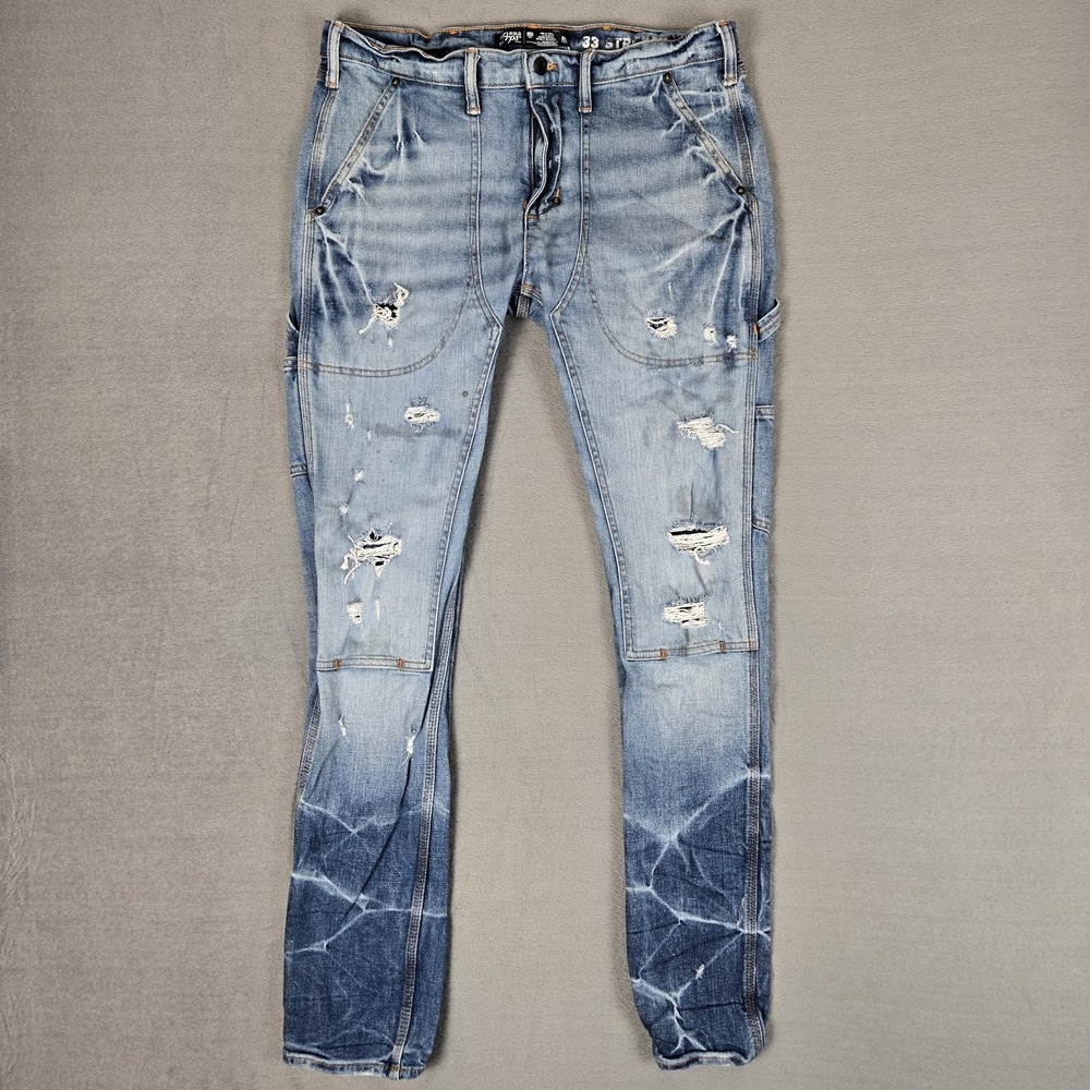 Prps Jeans Mens 33x33 Japanese‎ Denim Medium Indigo Distressed Stretch Slim